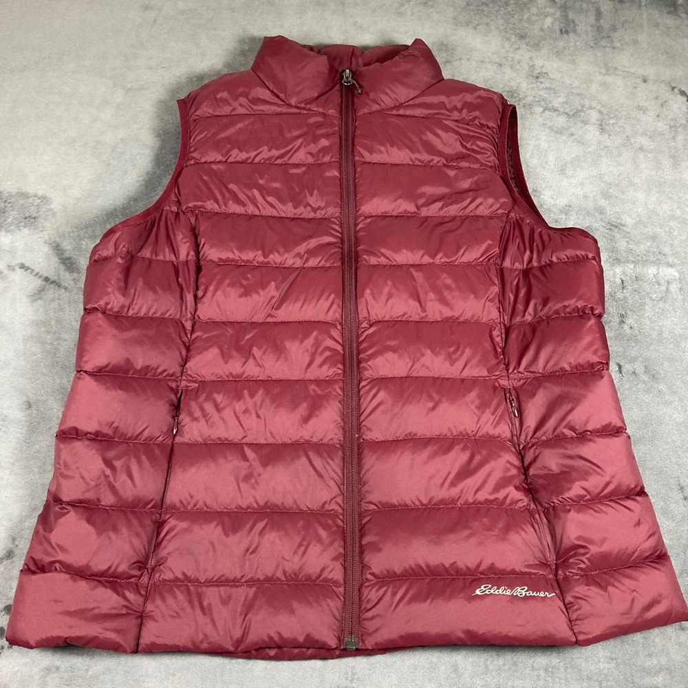 Eddie Bauer EB650 Down Puffer Vest Womens XL Burgundy Red Full Zip Quilted